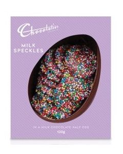 Chocolatier Gourmet Speckles Half Egg 120g Mil Chocolate (Min Order Qty 1) ***Available Mid Feb 2025***