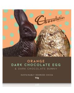 Chocolatier Dark Chocolate Egg & Bunny Orange 90g (Min Order Qty 2) ***Available Mid Feb 2025***