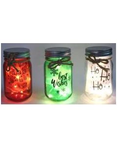 Christmas Glass Jars Light Up 8cmx13cm with Star Effect (Min Order Qty 6)