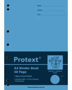 Protext A4 48pg 8mm Ruled Binder Book Assorted (Min Order Qty 5)