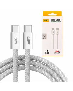 1M BoostUp White USB-C to USB-C PD 60W High Density Braided Fast Charging Cable  USP Compatible for iPhone 15 Series (Min Order Qty 3)