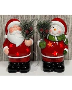 Christmas - Santa & Snowman with LED Lights 13cm (Min Order Qty: 6)