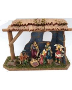 Nativity with Stable and 8 Ceramic Figures 30x19cm (Min Order Qty: 1)