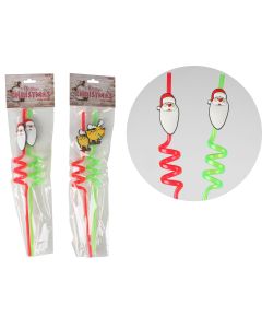 Christmas Range - Novelty Curly Straw (2 Pk) (Min Ord Qty 1)