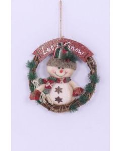 Snowman Alfie Sitting In Wreath - 33cm (Min Order Qty: 1)